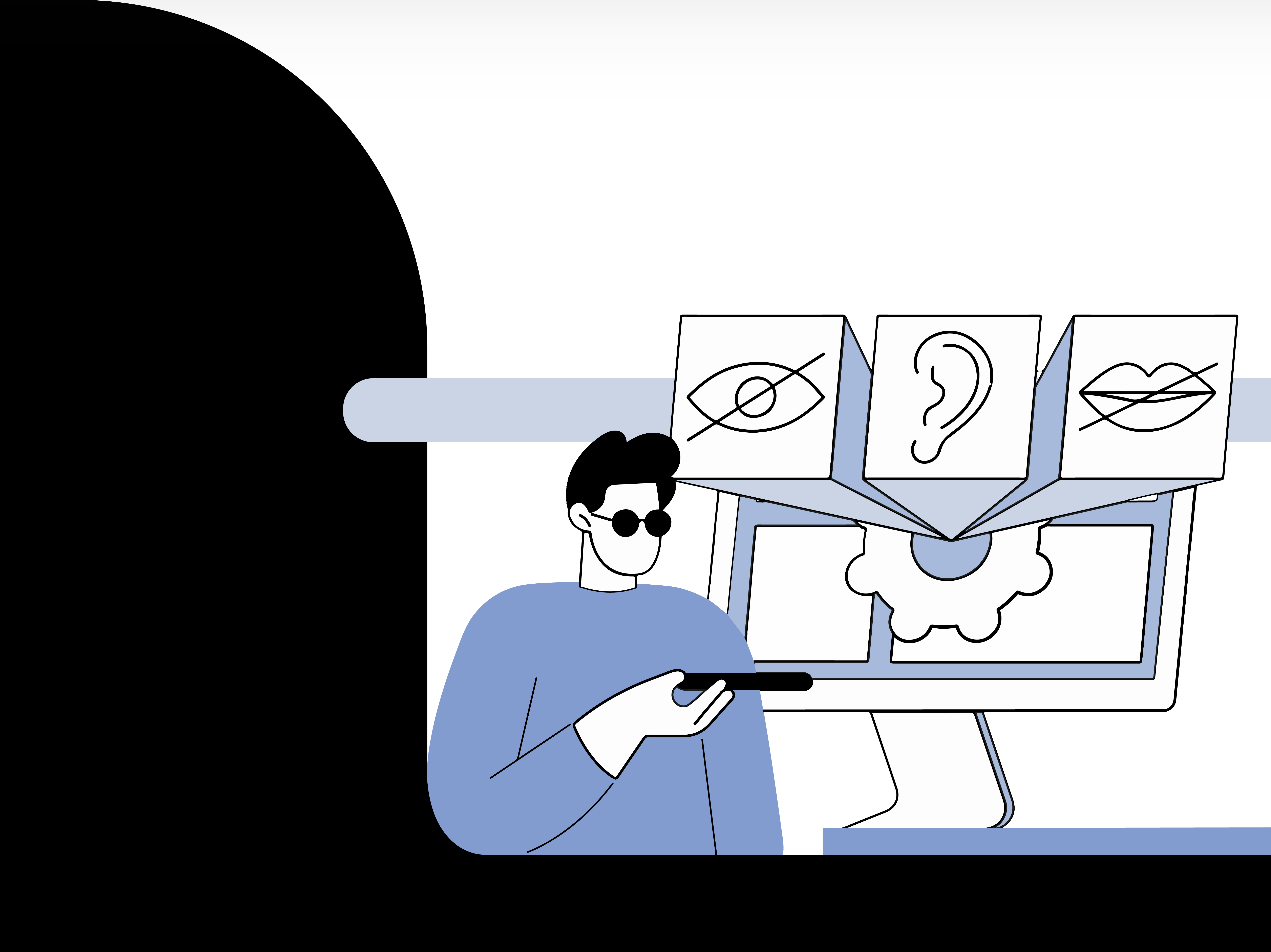 Ilustración vectorial de una persona ciega usando la tecnología para acceder al contenido digital